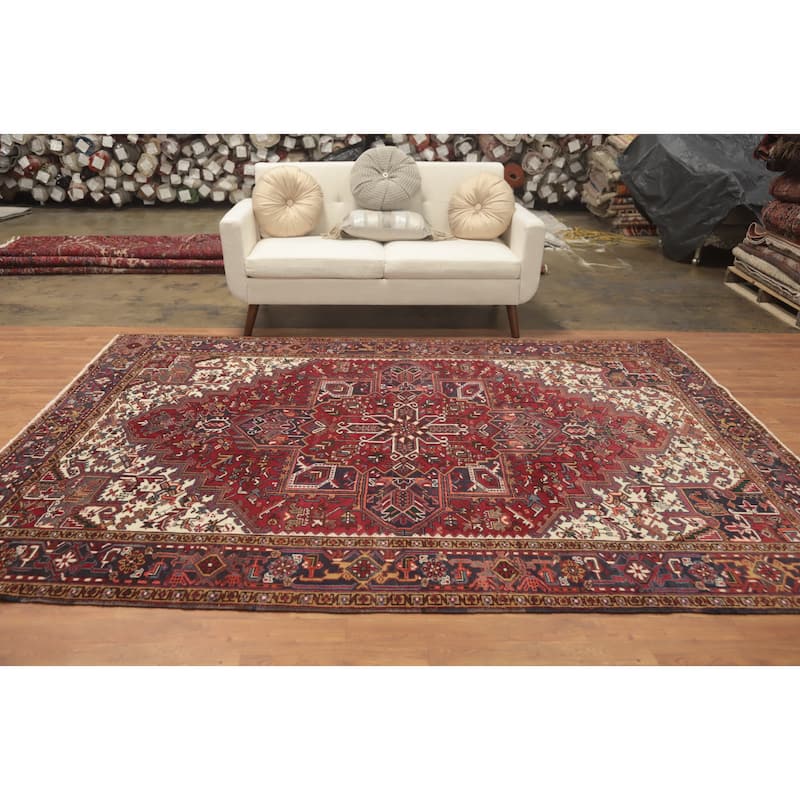 Hand Knotted Oriental 100% Wool Carpet Traditional Medallion Red Heriz Area Rug - 9' 6'' X 7' 0''