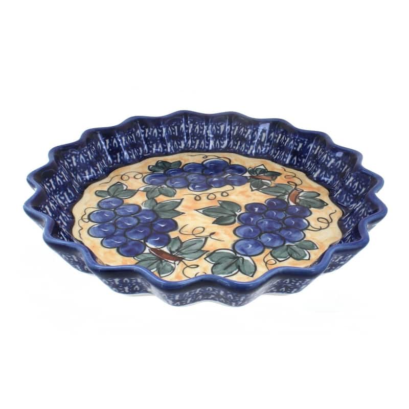 Blue Rose Polish Pottery 1331 Zaklady Scallop Quiche Dish - Grapes