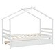 preview thumbnail 8 of 10, White Twin Size Pine Wood House-shaped Bed with Trundle and Roof for Kids, Boys and Girls