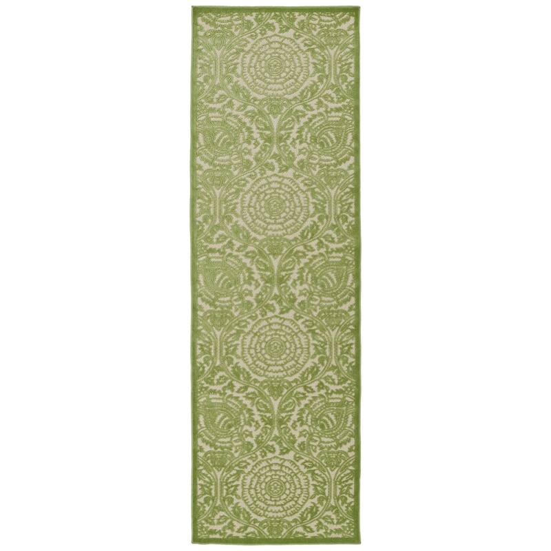 A Breath of Fresh Air Handmade FSR102 Floral Indoor Outdoor Area Rug - 2'6" x 7'10" - Green