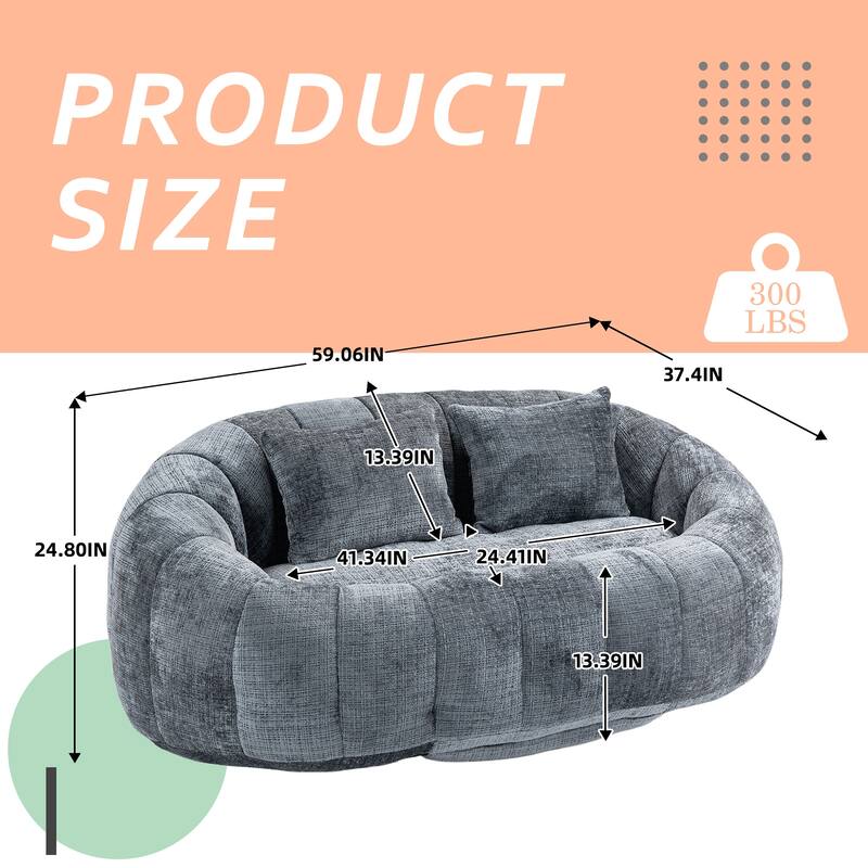 HOMEFUN Chenille Upholstered Durable Comfort Lounger High Back Bean Bag Loveseat Sofa