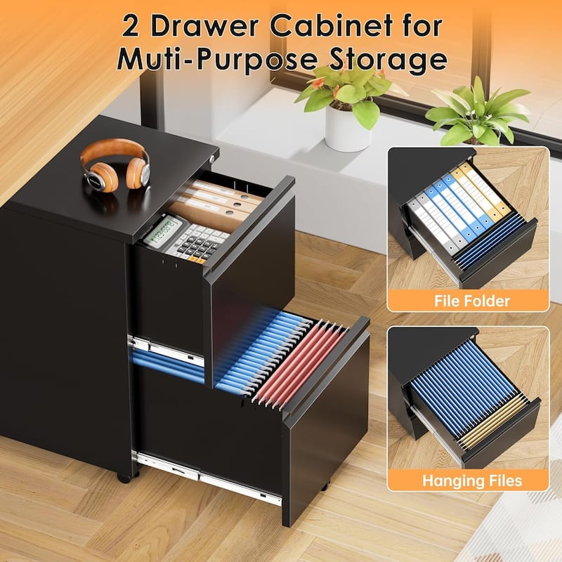 2 Drawer Metal Locking Office Mobile File Cabinet Rolling Storage Cabinet for Home Office