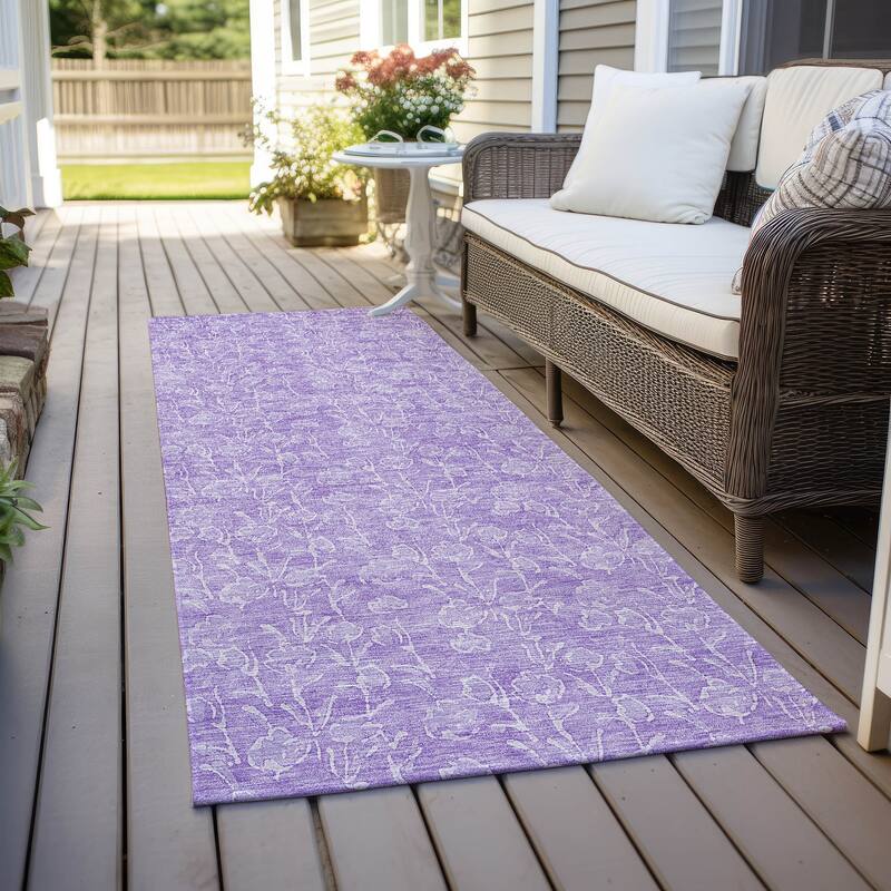 Machine Washable Indoor/ Outdoor Chantille Modern Floral Impressions Rug - Lilac - 2'3" x 7'6"