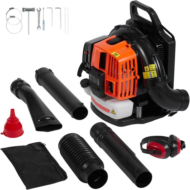 Orange Backpack Leaf Blower with Fuel Tank and Adjustable Padded Shoulder Straps