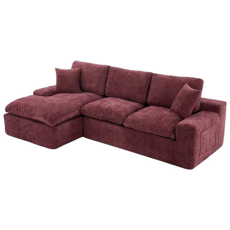 107.9" Chenille Modular Sectional Sofa with Double-Layer Cushions and Side Pockets