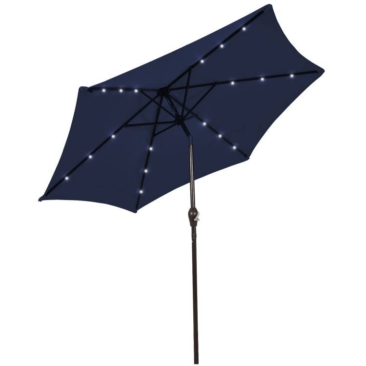 10' Solar LED Lighted Patio Market Umbrella Shade Tilt Adjustment Crank - Dark Blue
