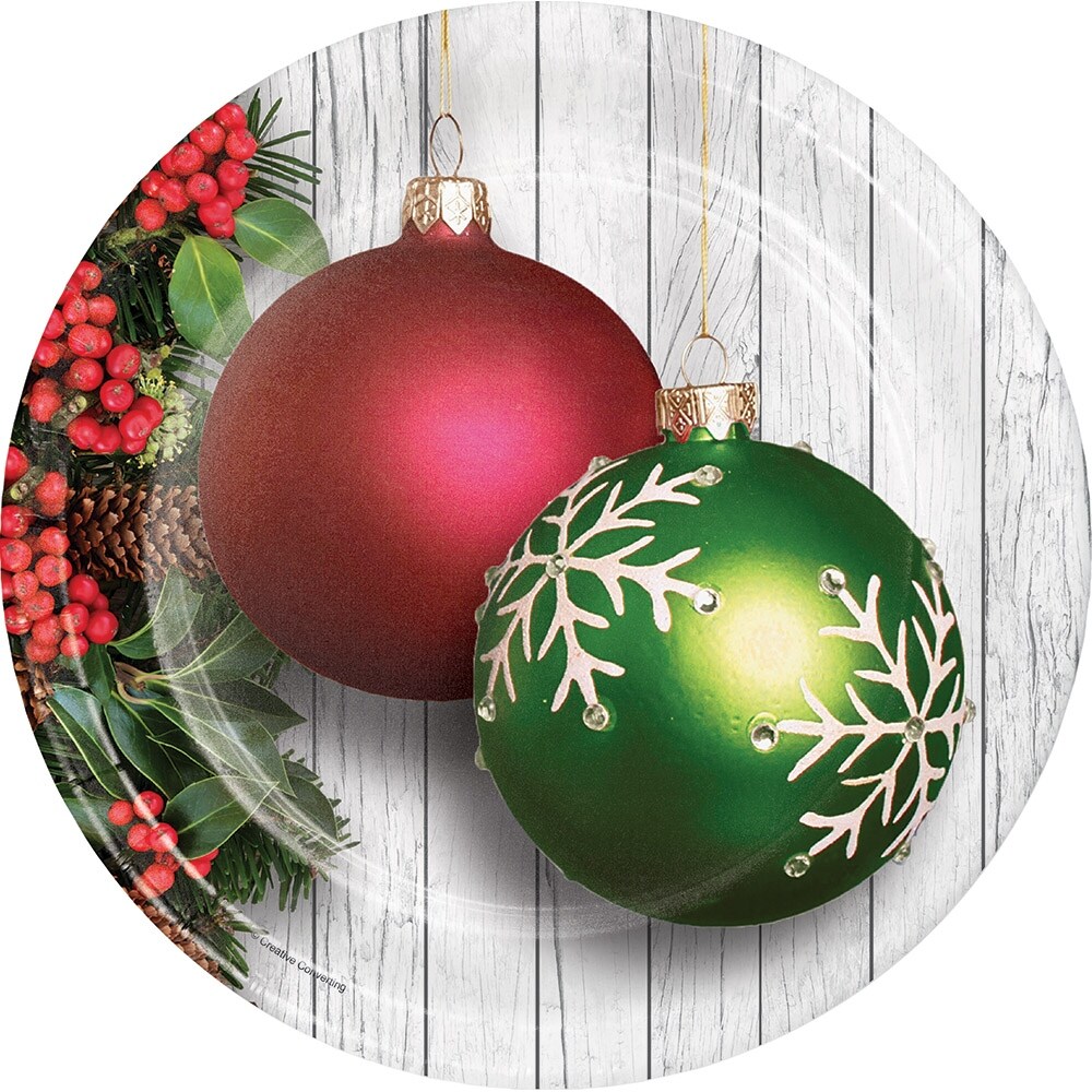 Shop Club Pack Of 96 White Green And Red Christmas Tree Ornaments Printed Dinner Plates 8 87 Overstock 21224449