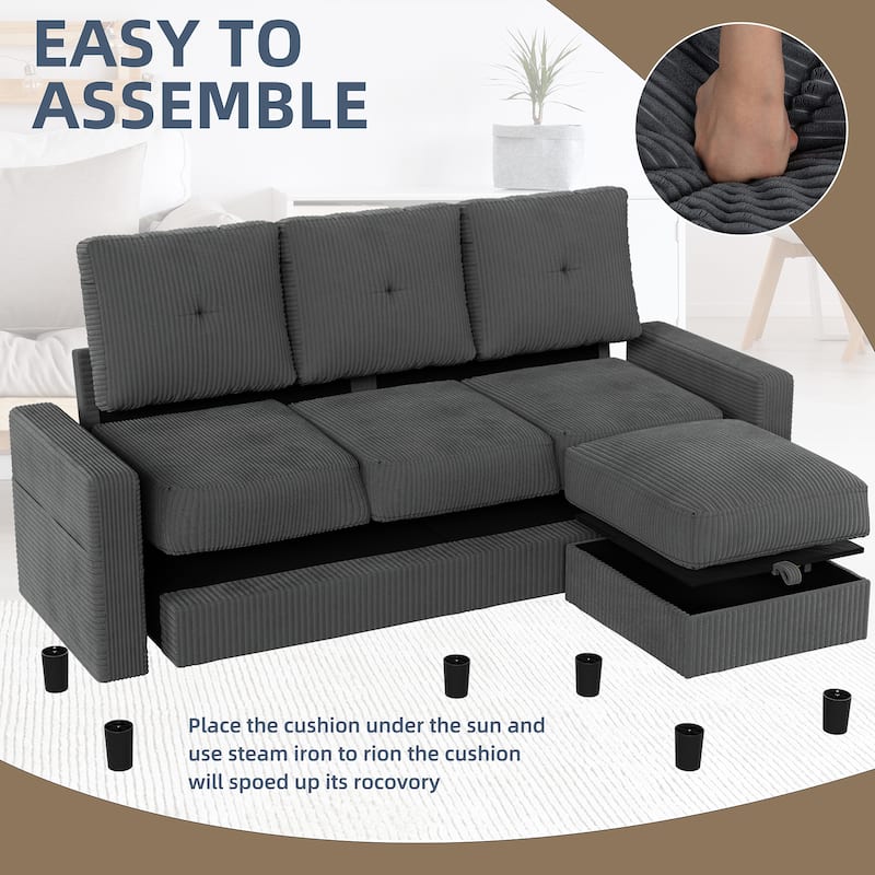 Futzca Modern Small Scale Sofa Couch with Movable Ottoman & Storage