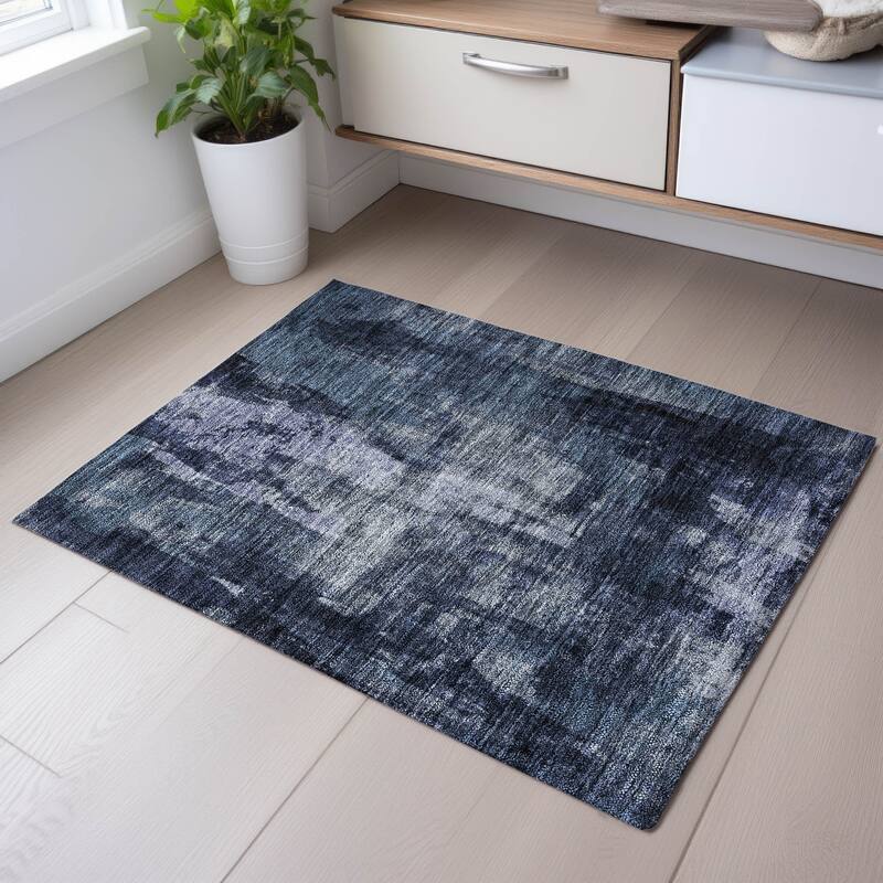 Premium Washable Super Soft Casual Contemporary Mayfield Rug - Navy - 1'8" x 2'6"