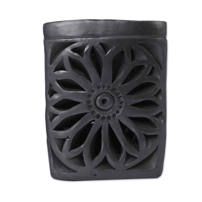 Handmade Oaxacan Dusk Ceramic Pencil Holder (Mexico) - 3.9" H x 3.1" W x 3" D