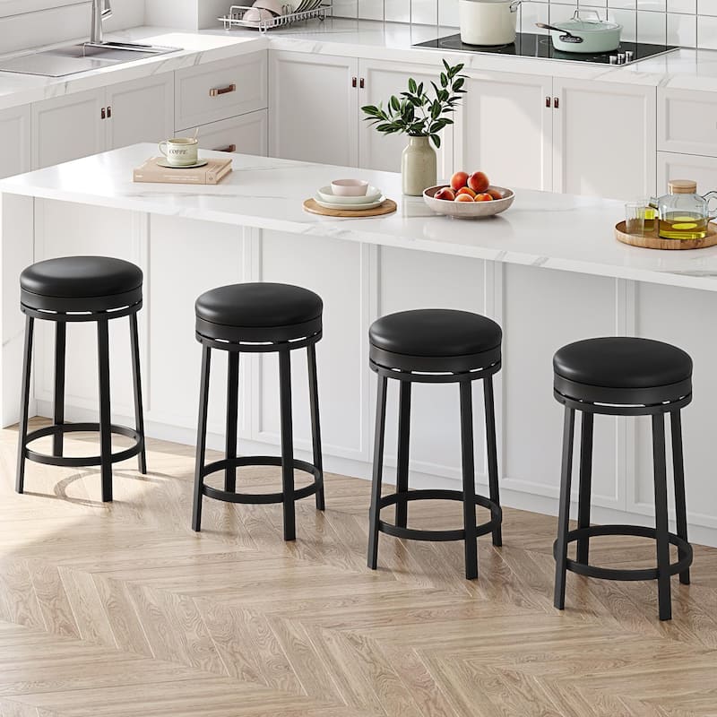 Swivel Bar Stool, 24.4" Counter Height Upholstered PU Leather Cushion
