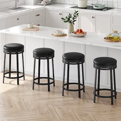 Swivel Bar Stool, 24.4" Counter Height Upholstered PU Leather Cushion