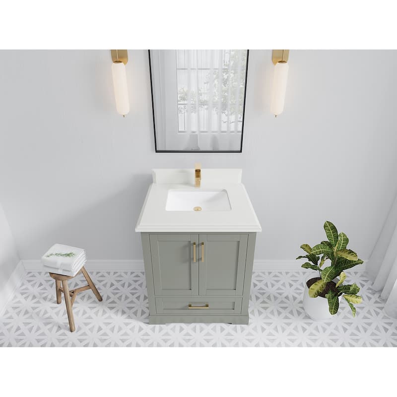 Willow Collection 30 in W x 22 in D x 36 in H Reeded Boston Single Bowl Sink Bathroom Vanity with Quartz or Marble Countertop - 1.5"White - Evergreen