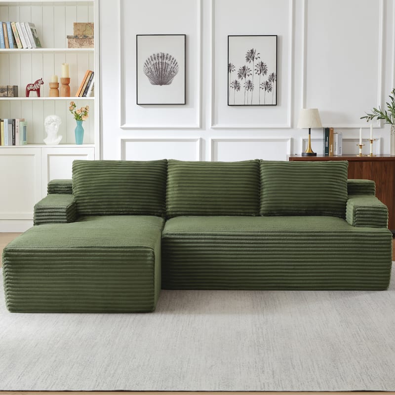 Corduroy Upholstery Cloud Modular Sectional Sofa with Chaise and Pillows, All-Foam Compression Design