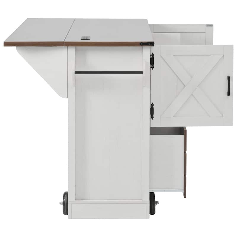 Kitchen Island with Drop Leaf, 2 Doors & 2 Drawers, Rolling Kitchen Island on 4 Wheels, Kitchen Storage Cart with Power Outlet