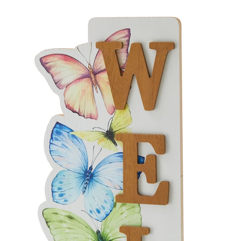 Glitzhome 42"H Solid Wood WELCOME Porch Sign with Bee or Butterfly Outdoor Decor