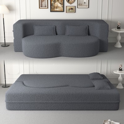 Floor Sofa with 2 Pillows,15" Full Size Folding Mattress,Grey