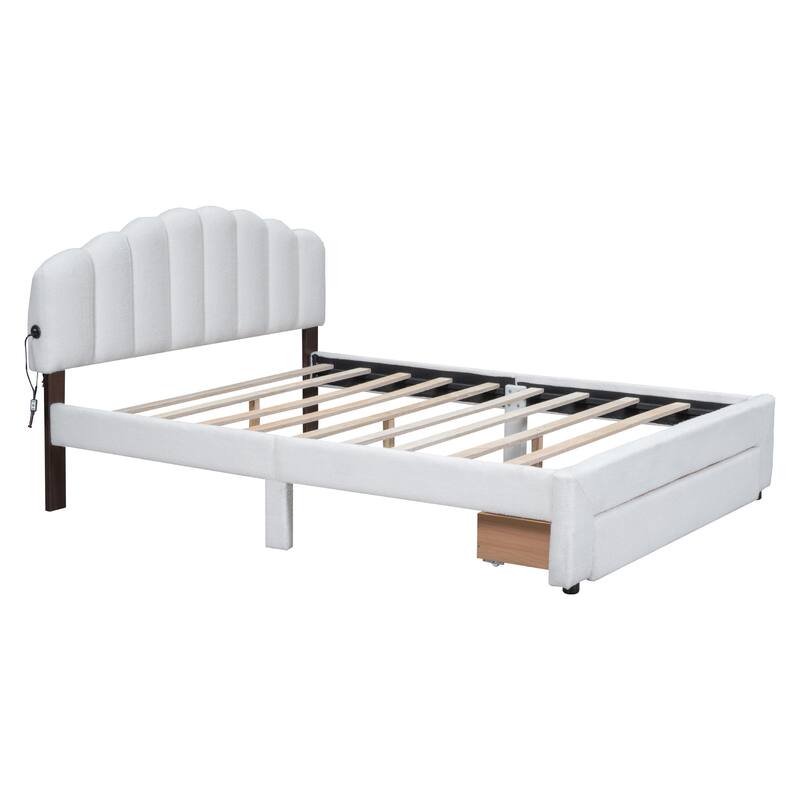Teddy Fleece Queen Size Upholstered Platform Bed with 1 Nightstand