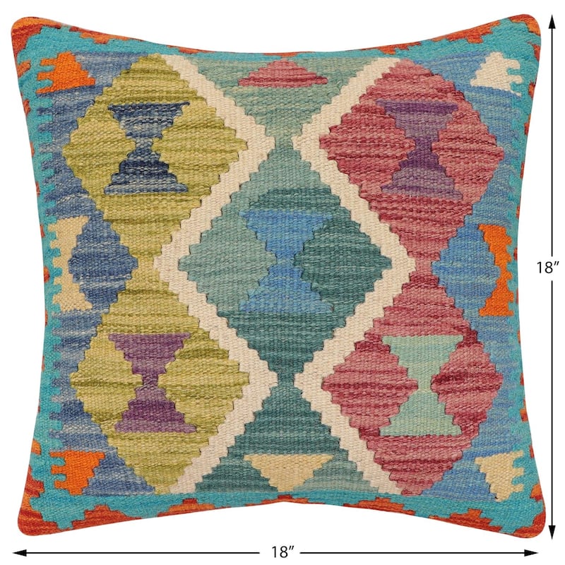 Bohemian Hardie Turkish Hand-Woven Kilim Pillow - 18'' x 18''
