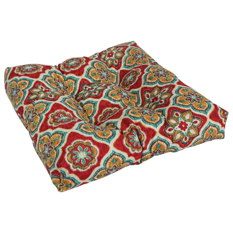 19-inch Square Tufted Indoor/Outdoor Chair Cushion - 19" x 19" - Adonis Jewel