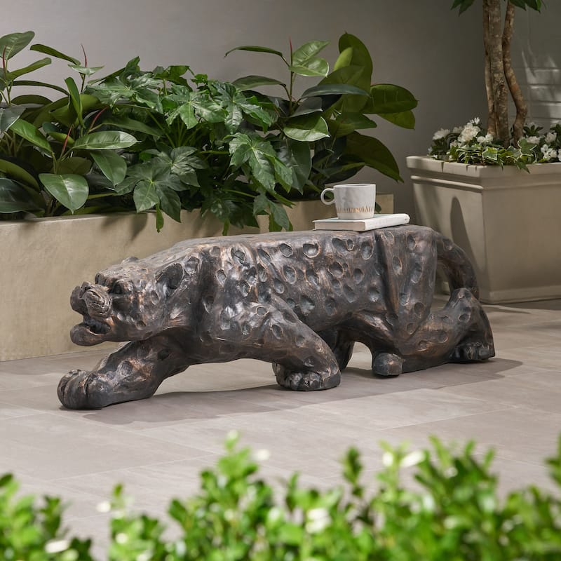 Roomfitters Leopard Lightweight Concrete Bench, Modern Outdoor Accent Seating, Copper - Copper