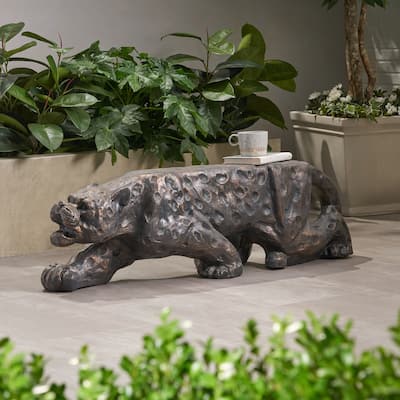 Roomfitters Leopard Lightweight Concrete Bench, Modern Outdoor Accent Seating, Copper