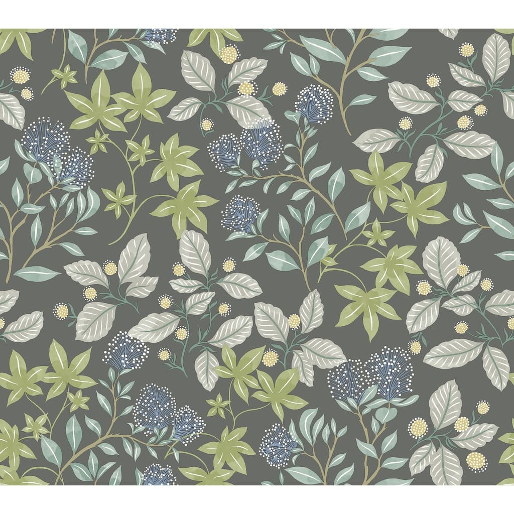 A-Street Prints Mildred Charcoal Botanical Trail Wallpaper