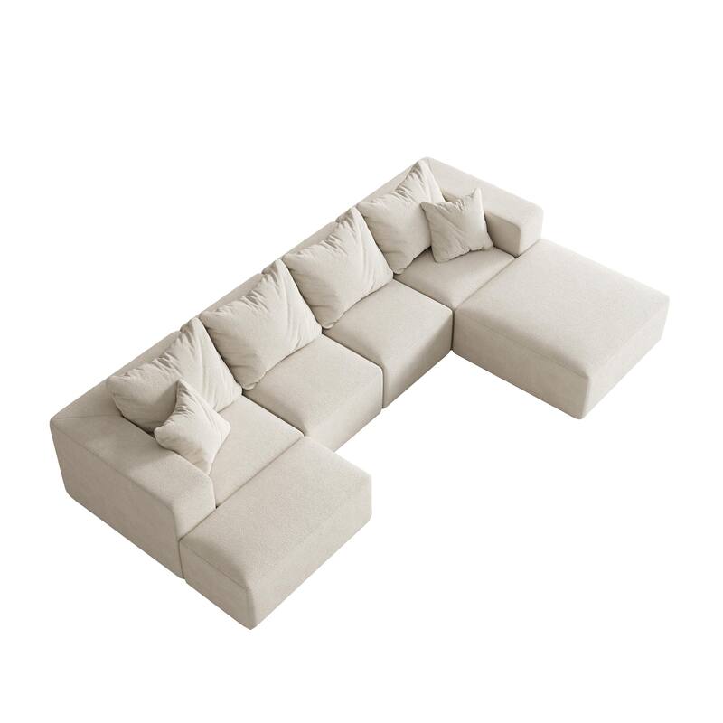 Upholstered Sectional Boneless Couch Set,Modular 132" L Shaped Sectional With 6 Pillows,Free Combination Sofa Couch