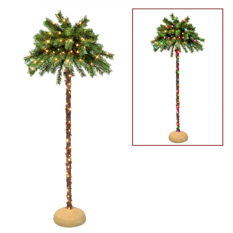 Puleo International 6 ft. Pre-Lit Palm Tree 150 Dual-Color LED Lights