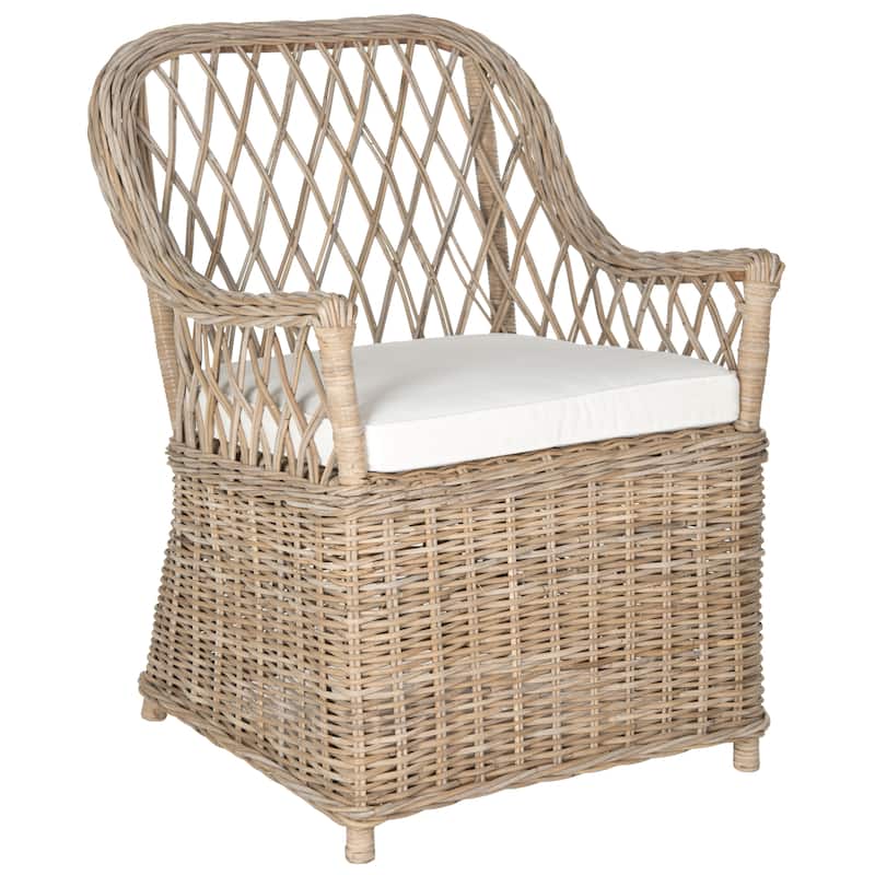 SAFAVIEH Delora Dining Kubu Soft Grey Rattan Arm Chair - 28" x 29" x 37" - 28Wx29Dx37H