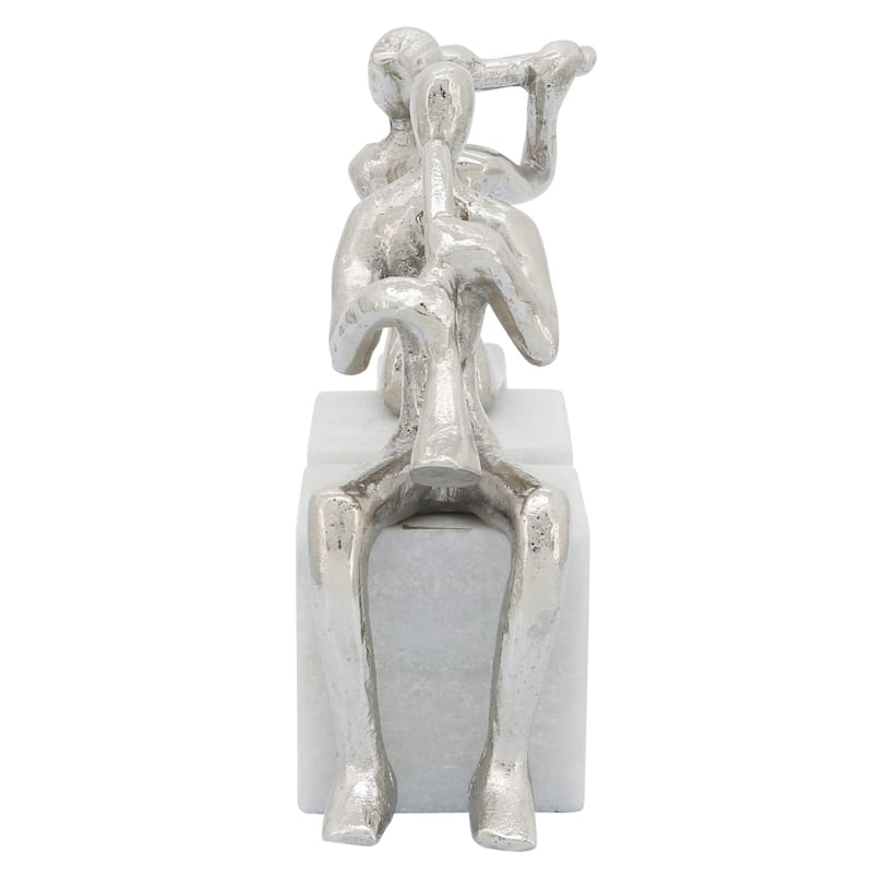 Decorative Metal Musicians on Marble Bases Bookends - 8", Silver - 8.0"