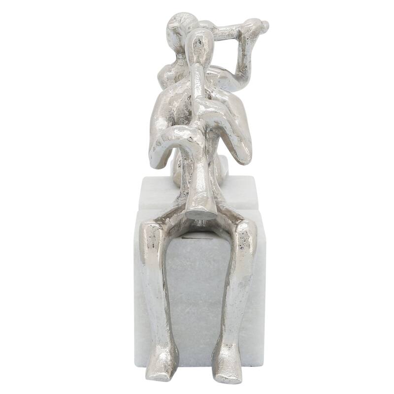 Set of 2 Metal Musician Bookends Contemporary Marble and Aluminum Silver Decorative Bookend Sculptures Music Lover