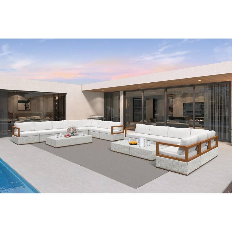 PURPLE LEAF GLFSF L-Shaped White sofa Outdoor Couch for Yard Porch Deck Patio Conversation Sets - 13seats+4 Tables - L-shaped