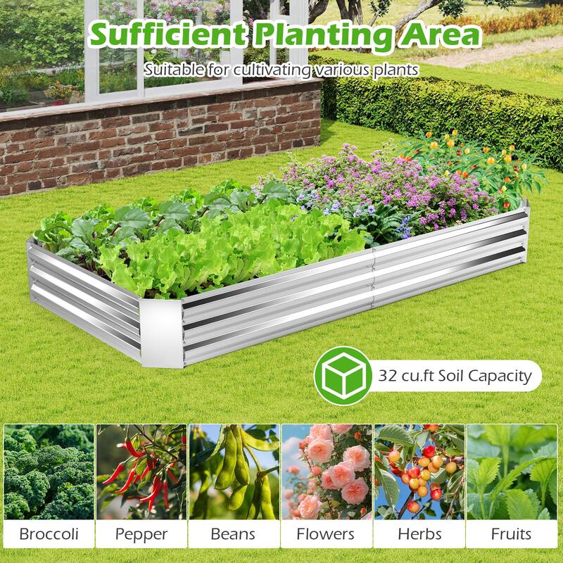 Gymax 2PCS Galvanized Raised Garden Bed Elevated Rectangle Plant Box 8