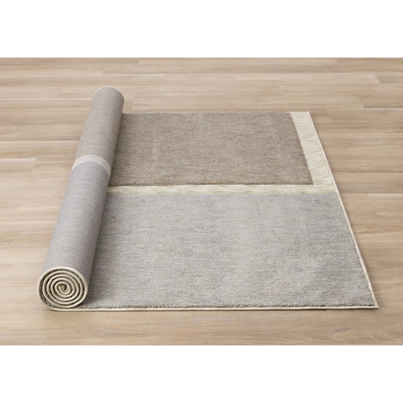Cara Grey Taupe Cream Minamilist Design Area Rug, 5'3" x 7'7"