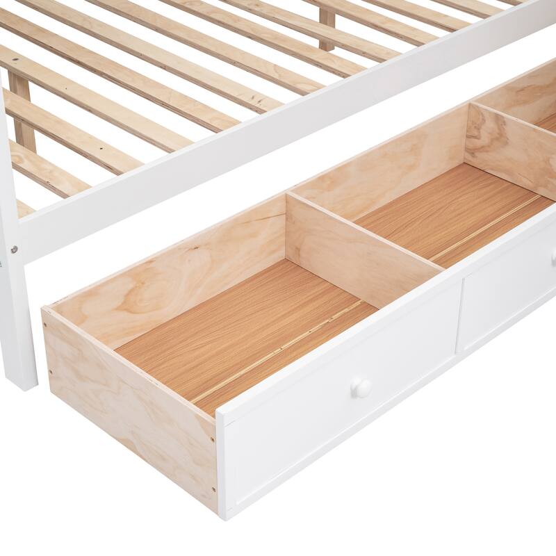 Roomfitters Twin-Twin Over Full L-Shaped Bunk Bed with Desk, Wardrobe and Storage Drawers, Multi-Bed Design