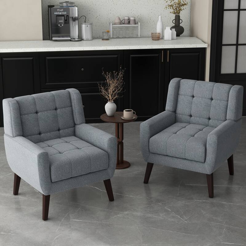 Set of 2 Tufted Upholstered Accent Armchair - Gray-Linen