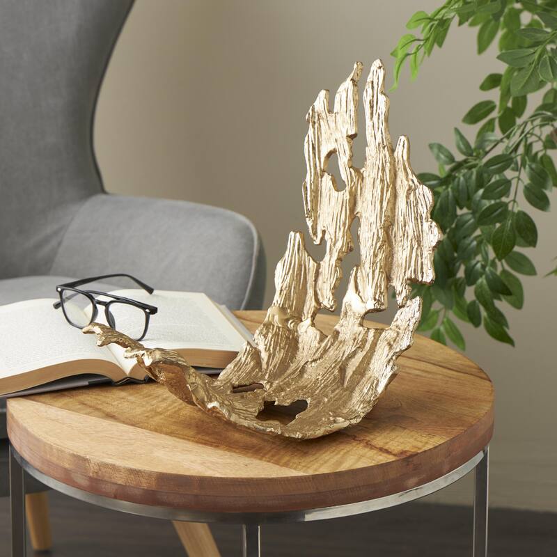 Aluminum Metal Leaf Textured Folded Leaf Decorative Bowl - Gold - Roche River Decor