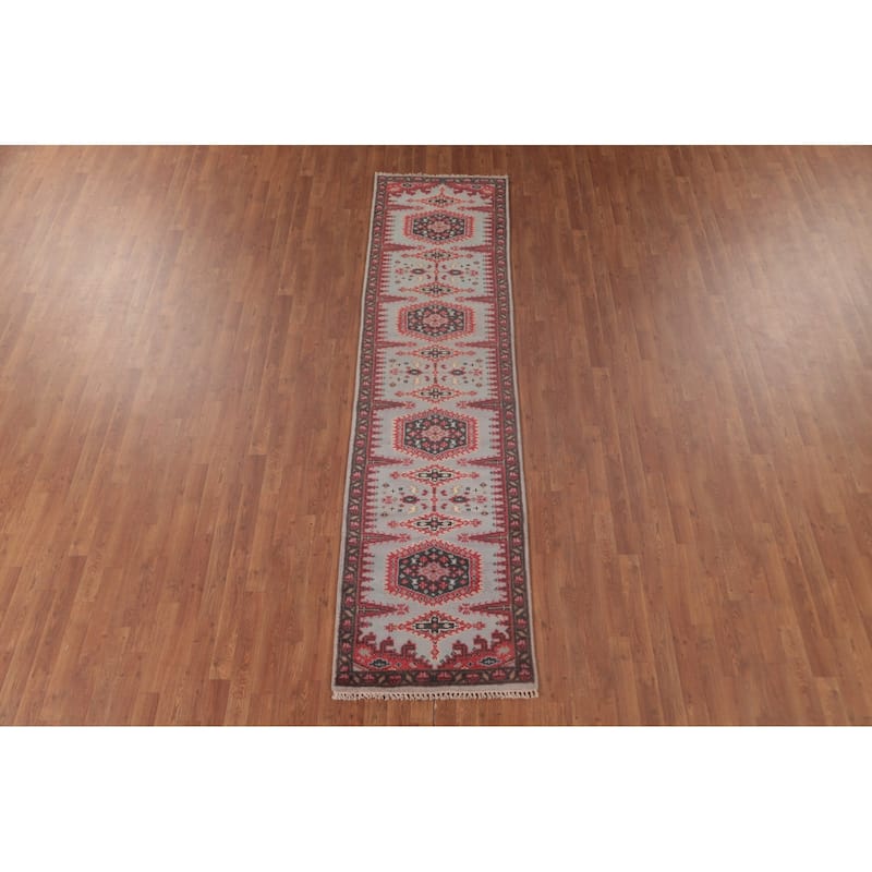Kazak Oriental Runner Rug Handmade Geometric Wool Carpet - 2'7"x 9'11"