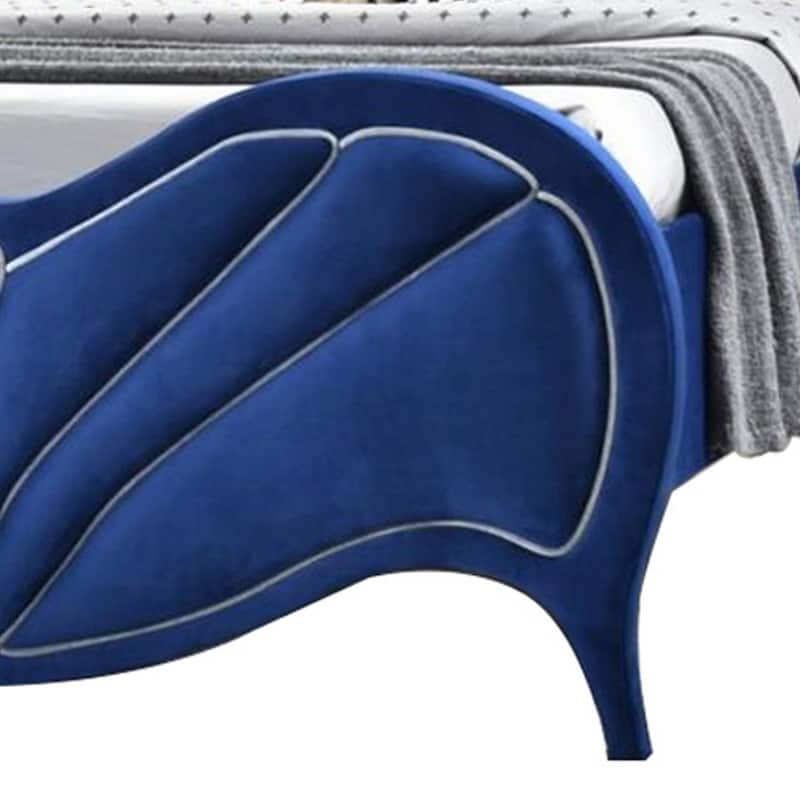 Modern Velvet Upholstered Channel Tufted Eastern King Bed, Blue
