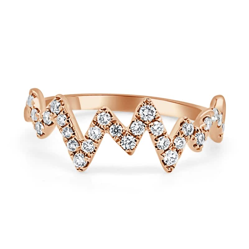 Joelle Collection Diamond Heart Beat Band Ring for Her 14K Gold - Womens Diamond Stackable Ring