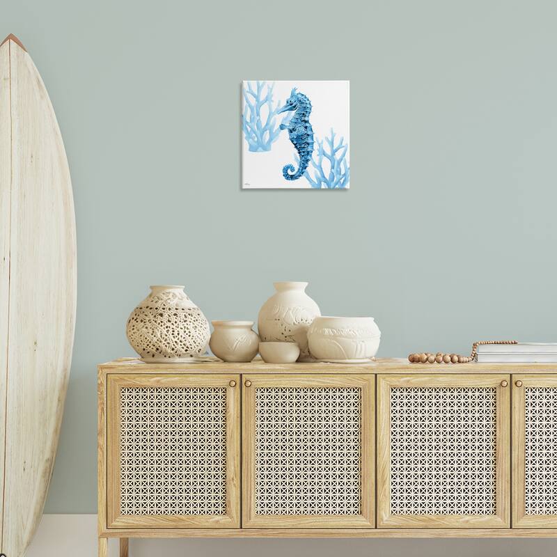 Stupell Blue Tone Seahorse & Coral Canvas Wall Art Design By Cat Thurman Designs