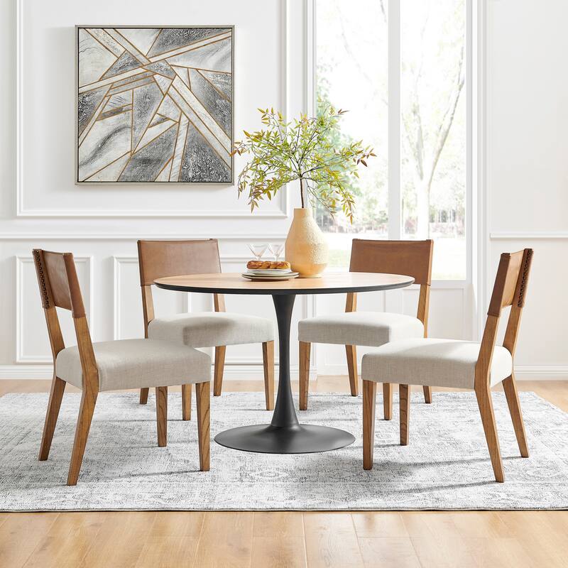 NPD Furniture Kylo Faux Leather/ Linen Dining Side Chair (Set of 2) - Borneo Chocolate/Meridien Cream