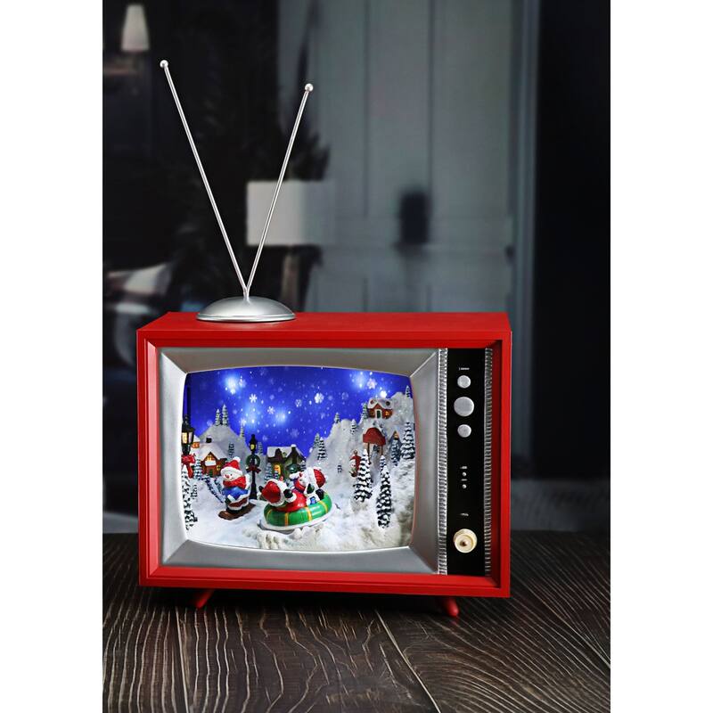 LED Cascading Snow Screen Village in Retro TV Decoration - 15.25" - Set of 2