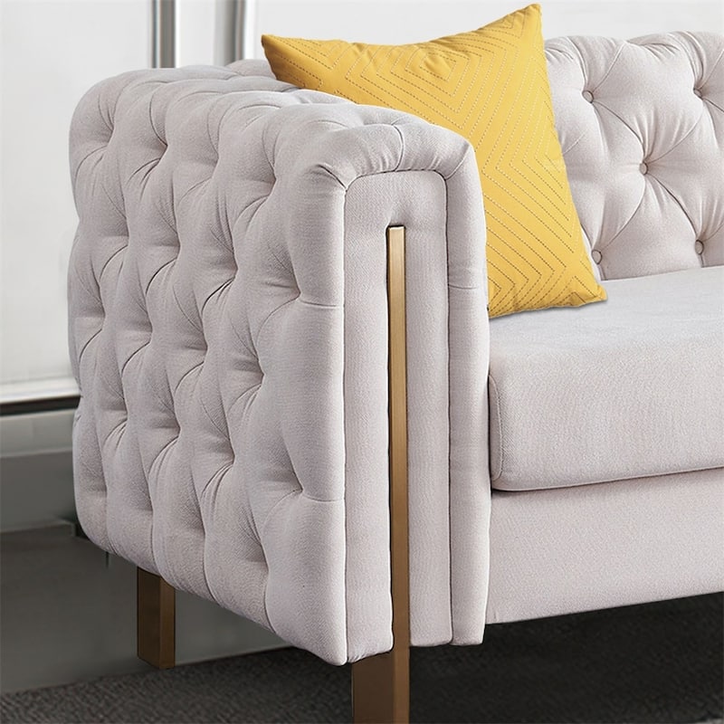 Modern Elegant Velvet Sofa With Buttons Upholstery And Metal Legs