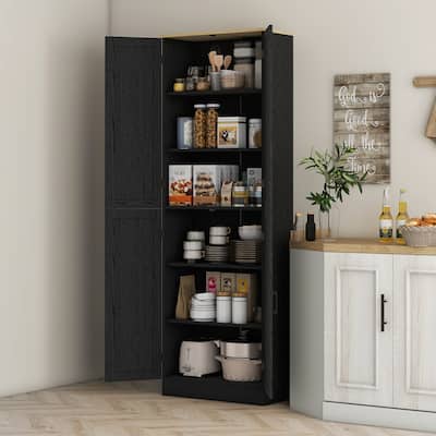 HOMCOM 67" Freestanding Kitchen Pantry, 4-Door Storage Cabinet Organizer with Adjustable Shelves, Kitchen Cabinet