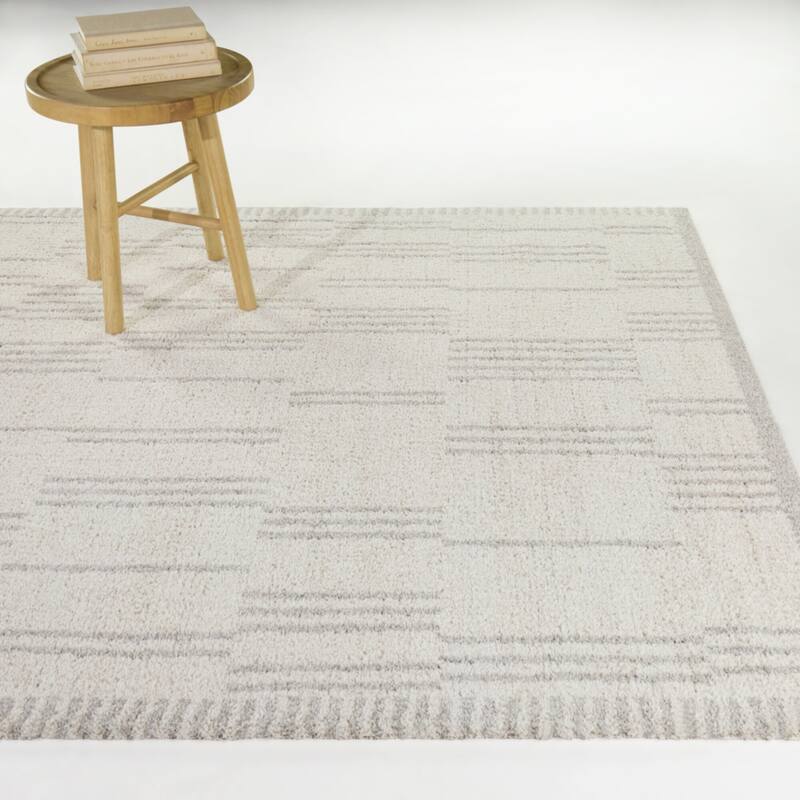 Ulric Distressed Modern Stripe Area Rug - Chalk - 7'10" x 10'
