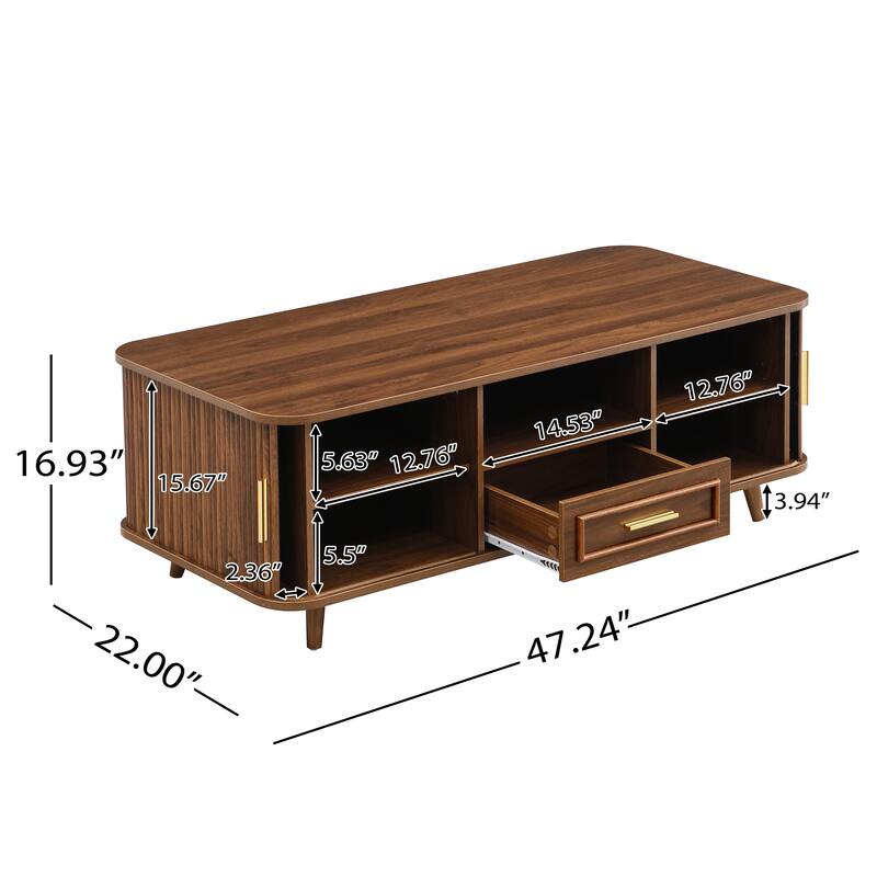 Christopher Knight Home - Arlo Mid-Century Modern Coffee Table with Tambour Doors and 6-Compartment Storage Drawer