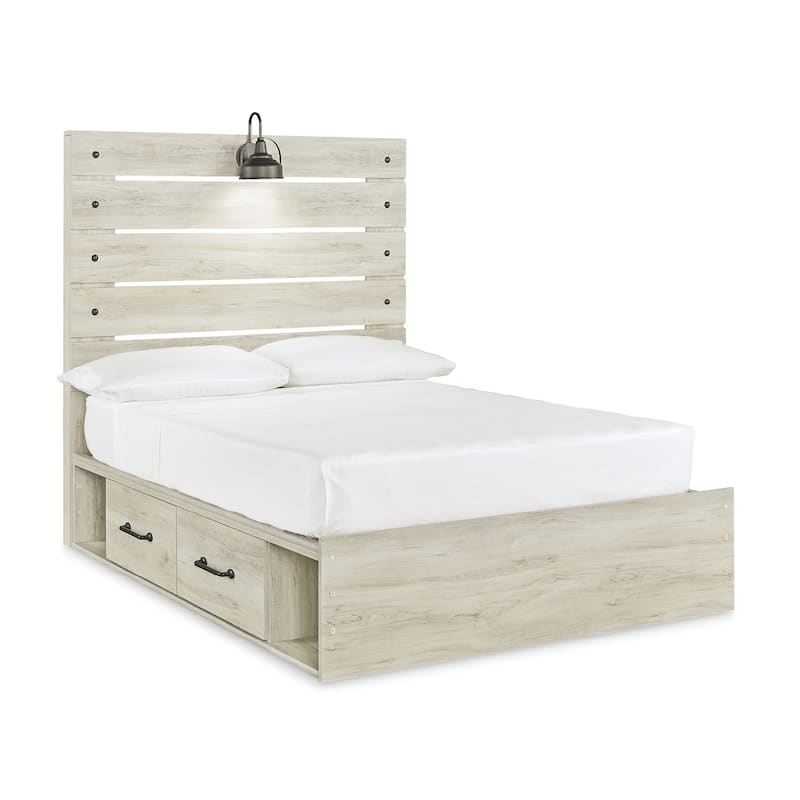 Cambeck Whitewash Panel Bed With 2 Under Bed Storage Drawers