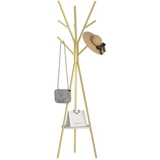 Bamboo Coat Rack With 9 Hooks & Shelf – Free Standing Hall Tree (UNHO)